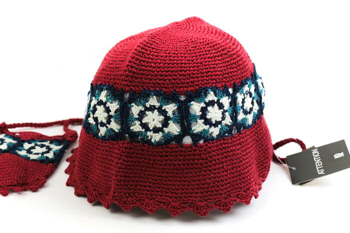 ヒロセクション クロシェハット 未使用 帽子 ブランド ミニショルダー付き ベビー 女の子用 ワインレッド HIRO SECTION 【中古】