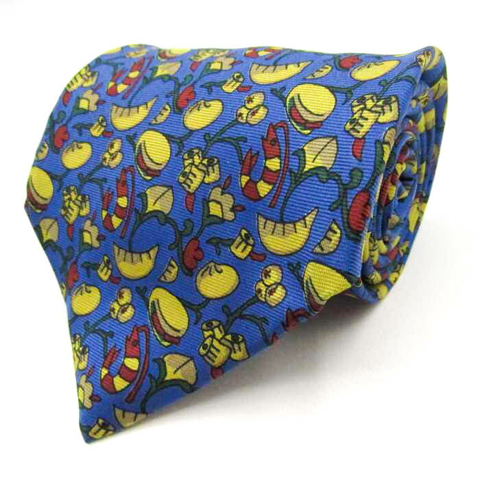 ザタイ ブランド ネクタイ 総柄 花柄 食べ物 シルク 日本製 PO メンズ ブルー THE TIE 【中古】(4)