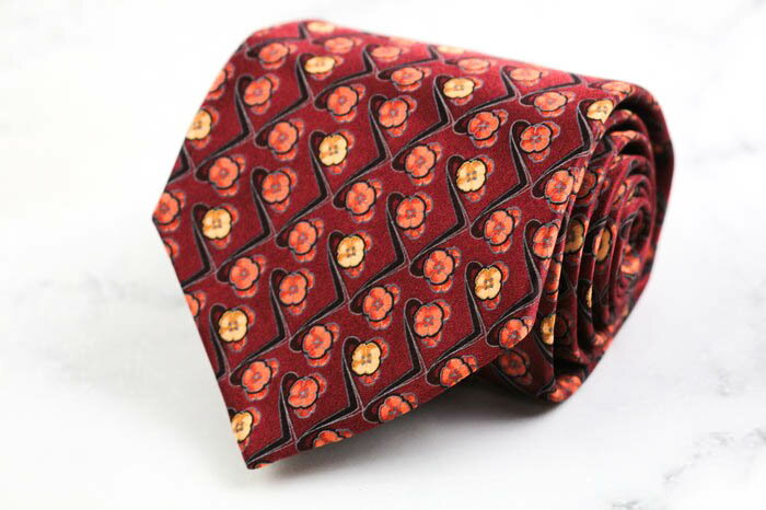 エルメネジルドゼニア ブランド ネクタイ シルク 小紋柄 花柄 PO メンズ レッド Ermenegildo Zegna 【中古】