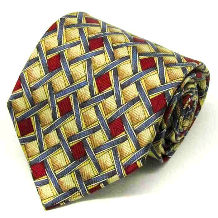 ランセル ブランド ネクタイ チェック柄 格子柄 シルク PO メンズ ベージュ LANCEL 【中古】