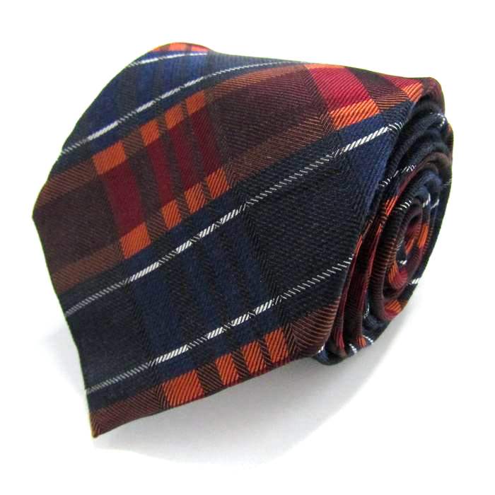 パーフェクトスーツファクトリー ブランド ネクタイ チェック柄 格子柄 シルク ウール PO メンズ ネイビー P.S.FA 【中古】