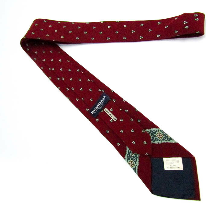 バレンシアガ ブランド ネクタイ 小紋柄 パネル柄 幾何学模様 シルク 日本製 PO メンズ ワインレッド BALENCIAGA 【中古】