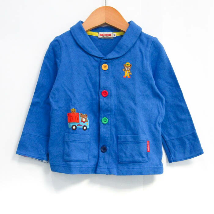 ミキハウス ジャケット アウター アニマル柄 日本製 ベビー 男の子用 90サイズ ブルー MIKIHOUSE 【中古】