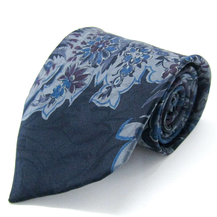 ギラロッシュ ブランド ネクタイ 総柄 花柄 リーフ柄 シルク PO メンズ ブルー GuyLaroche 【中古】