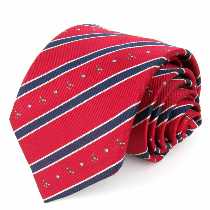日本ダービー ネクタイ ブランド ロイヤルクレスト柄 ストライプ 競馬 シルク メンズ レッド Nippon Derby 【中古】