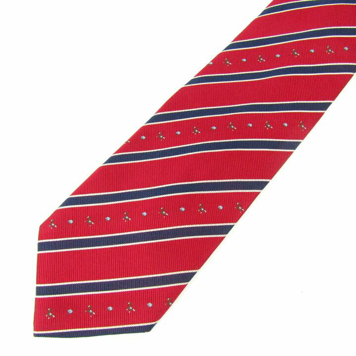 日本ダービー ネクタイ ブランド ロイヤルクレスト柄 ストライプ 競馬 シルク メンズ レッド Nippon Derby 【中古】
