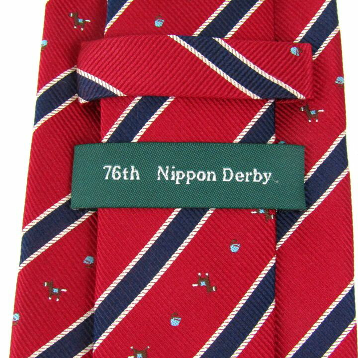 日本ダービー ネクタイ ブランド ロイヤルクレスト柄 ストライプ 競馬 シルク メンズ レッド Nippon Derby 【中古】
