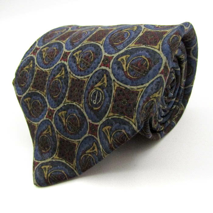 ダンヒル ブランド ネクタイ ロゴ 楽器 ラッパ 総柄 ドット シルク イタリア製 PO メンズ ネイビー Dunhill 【中古】