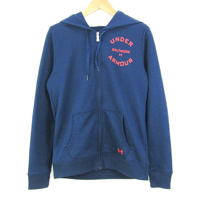アンダーアーマー パーカー トップス ジップアップ スウェット スポーツウエア レディース MDサイズ ネイビー UNDER ARMOUR 【中古】