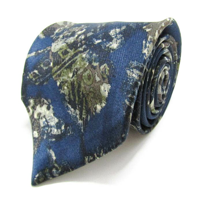 ランセル ブランド ネクタイ 総柄 パネル柄 幾何学模様 シルク PO メンズ ネイビー LANCEL 【中古】