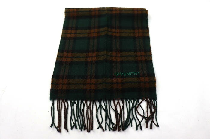 ジバンシィ マフラー ウール チェック柄 スコットランド製 ブランド メンズ グリーン/ブラウン GIVENCHY 【中古】