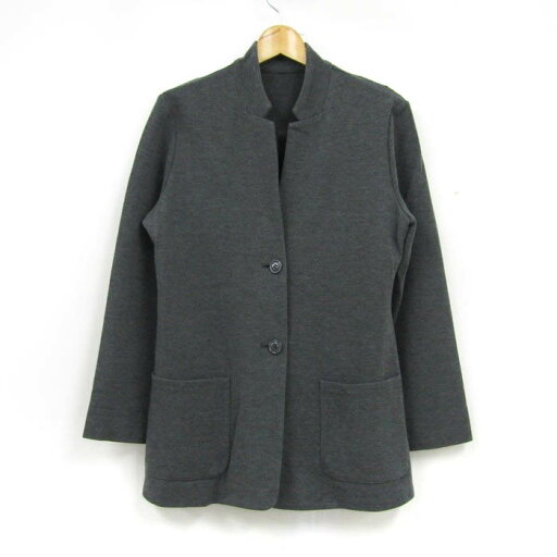 ドゥクラッセ ノーカラージャケット 大きいサイズ ストレッチ ウール混 アウター レディース 13サイズ グレー系 DoCLASSE 【中古】 ドゥクラッセ ノーカラージャケット 大きいサイズ ストレッチ ウール混 アウター レディース 13サイズ グレー系 DoCLASSE 【中古】