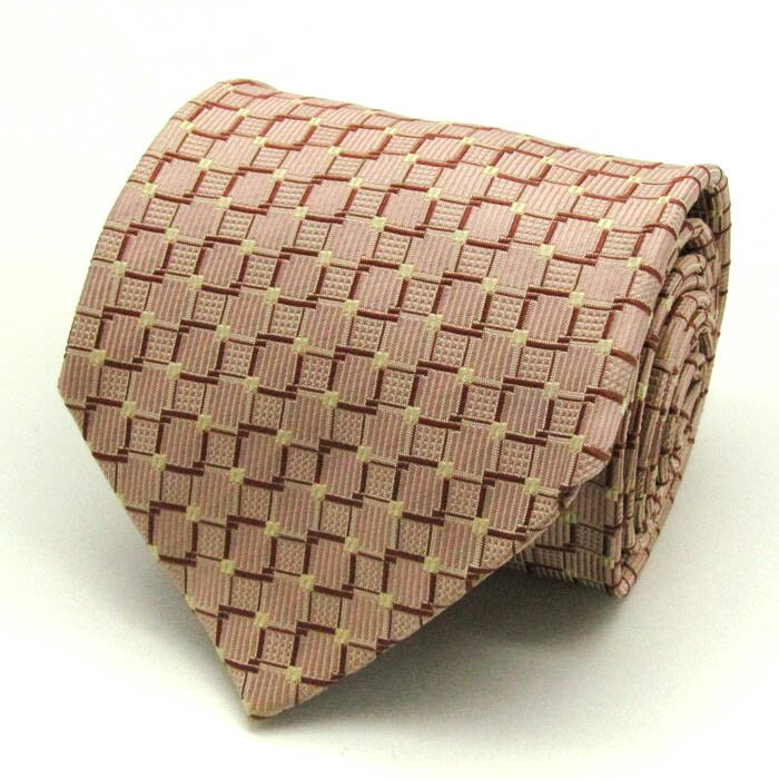 エスティーデュポン ブランド ネクタイ チェック柄 スクエア柄 シルク 日本製 PO メンズ ピンク S.T. Dupont 【中古】