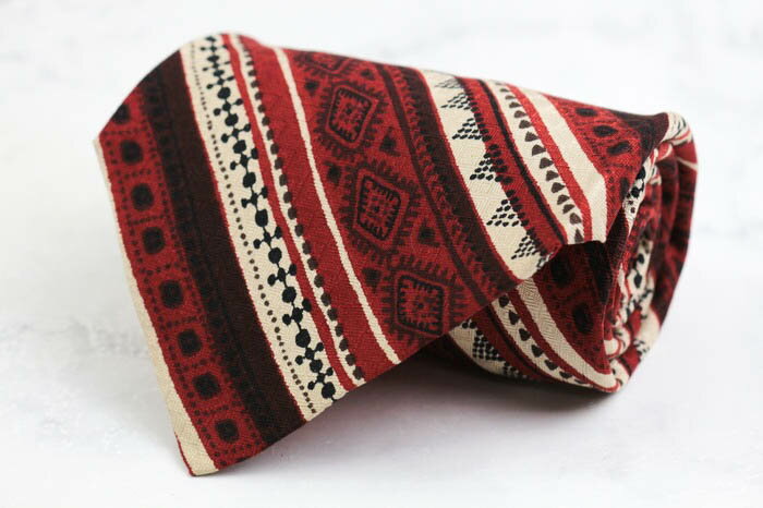 ティノコズマ ブランド ネクタイ ストライプ柄 小紋柄 シルク イタリア製 PO メンズ ワインレッド TINO COSMA イタリア老舗 【中古】