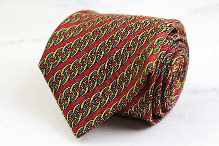 エルメス ブランド ネクタイ ストライプ柄 ドット シルク フランス製 PO メンズ ワインレッド HERMES 【中古】