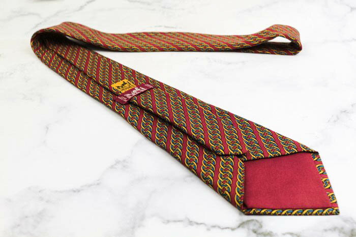 エルメス ブランド ネクタイ ストライプ柄 ドット シルク フランス製 PO メンズ ワインレッド HERMES 【中古】