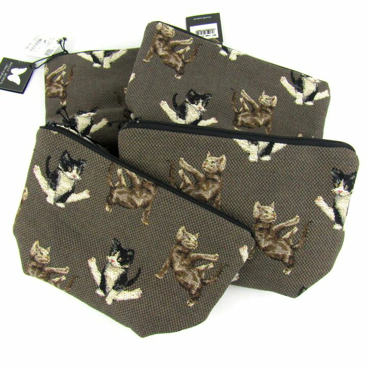 アクシーズファム BELLY MODEN キャット柄ポーチ 4点セット 未使用 ゴブラン織 ネコ まとめて レディース ブラウン axes femme 【中古】