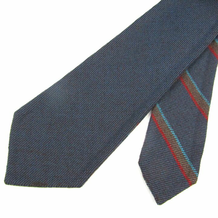 ミラショーン ネクタイ ブランド ストライプ柄 brevetto patent ウール イタリア製 メンズ ネイビー×ブラウン mila schon 【中古】