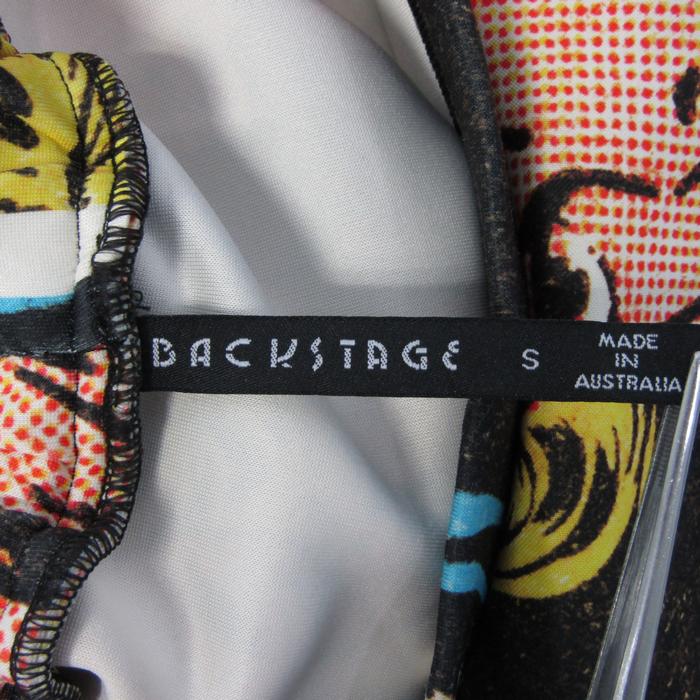 バックステージ ミニスカート アメコミ柄 ストレッチ ボトムス レディース Sサイズ ブラック×オレンジ系 BACKSTAGE 【中古】