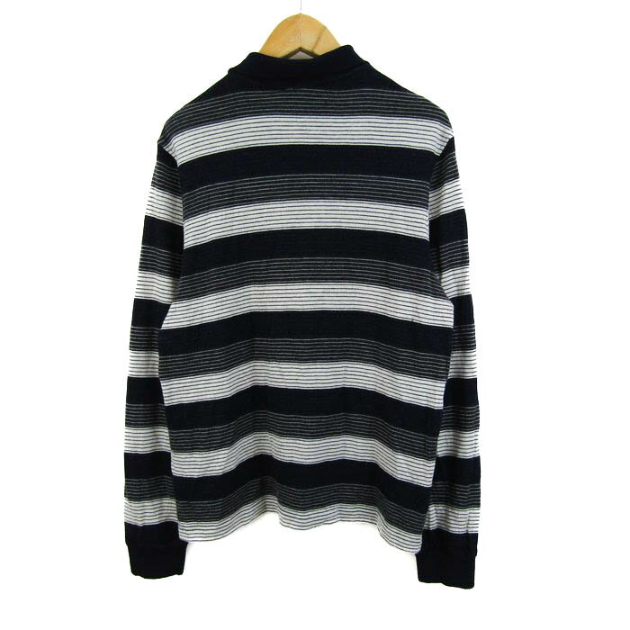 ダンヒル ニット トップス ポロニット 長袖 ボーダー柄 ゴルフウエア メンズ Mサイズ 紺×グレー×白 Dunhill 【中古】