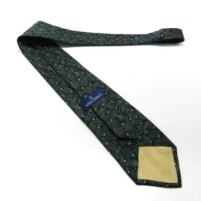 ニノセルッティ ブランドネクタイ 総柄 小紋柄 パネル柄 幾何学模様 シルク PO メンズ ネイビー Nino Cerruti 【中古】