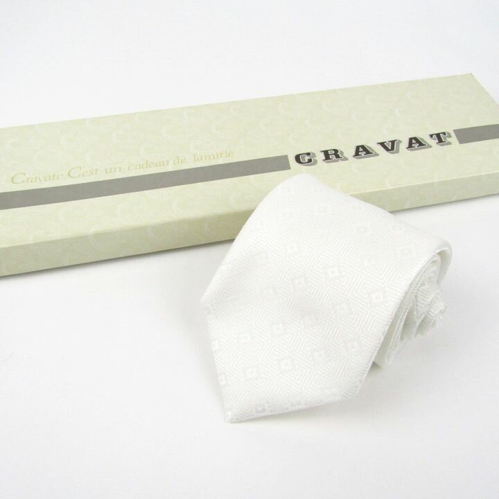 クラバット ネクタイ ブランド 総柄 高級礼装用 フォーマル 日本製 箱付き メンズ ホワイト CRAVAT 【中古】