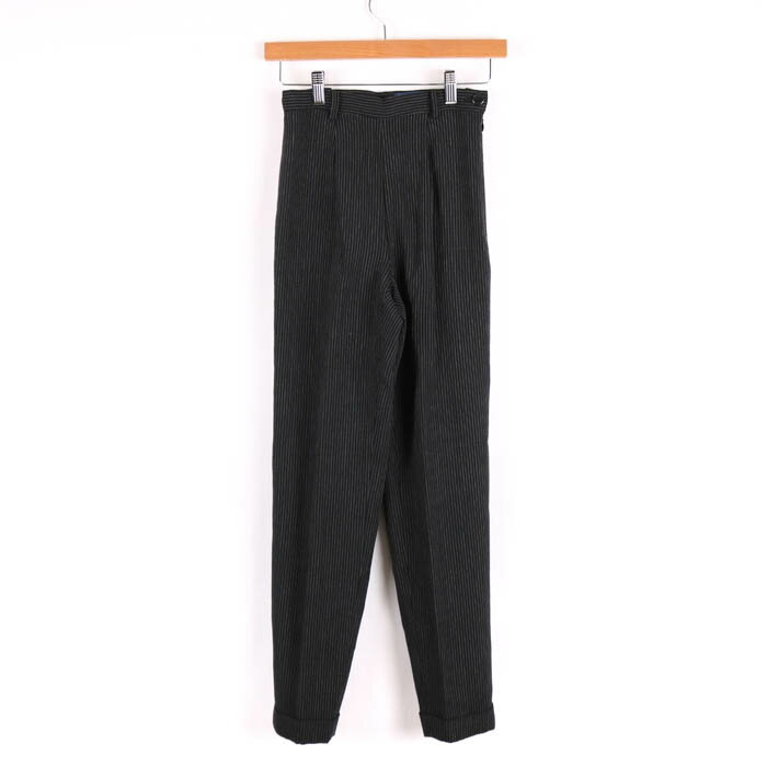 エル テーパードパンツ ストライプ柄 ウール混 ボトムス レディース 36サイズ ネイビー ELLE 【中古】