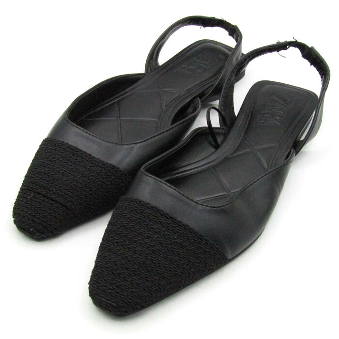 ザラ パンプス バックストラップ ミュール フラットシューズ 靴 レディース 36サイズ ブラック ZARA 【中古】