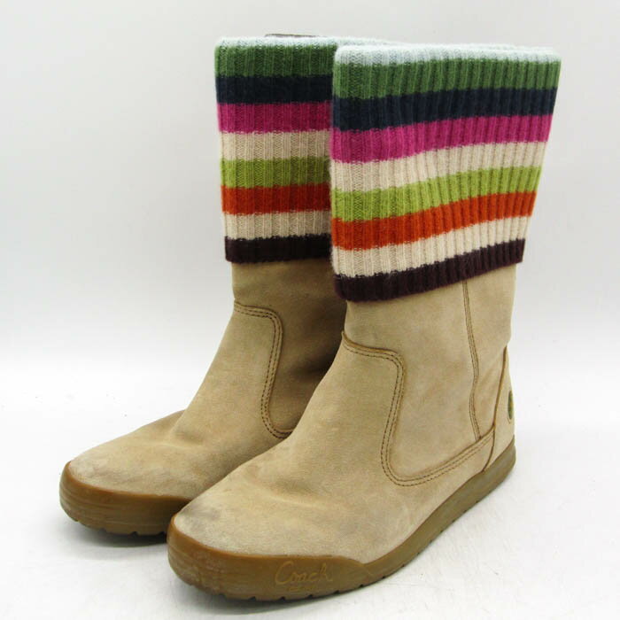 コーチ ブーツ 本革 レザー F2460/F07 ブランド シューズ 靴 レディース 7.5Mサイズ ベージュ COACH 【中古】