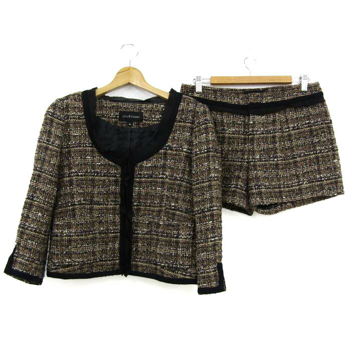 ジルスチュアート フォーマルスーツ ツイードジャケット スカート セレモニー レディース Mサイズ 黒系×茶系 JILLSTUART 【中古】