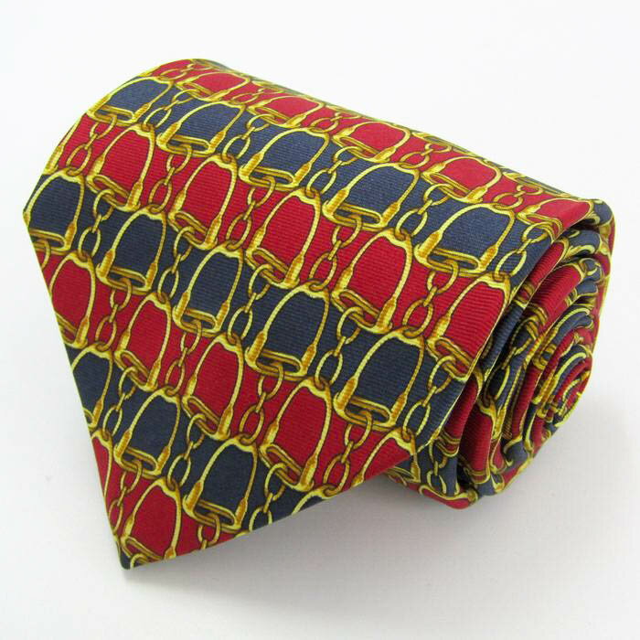 タイラック ブランド ネクタイ シルク ボーダー柄 チェーン柄 総柄 伊製生地 PO メンズ レッド Tie Rack 【中古】