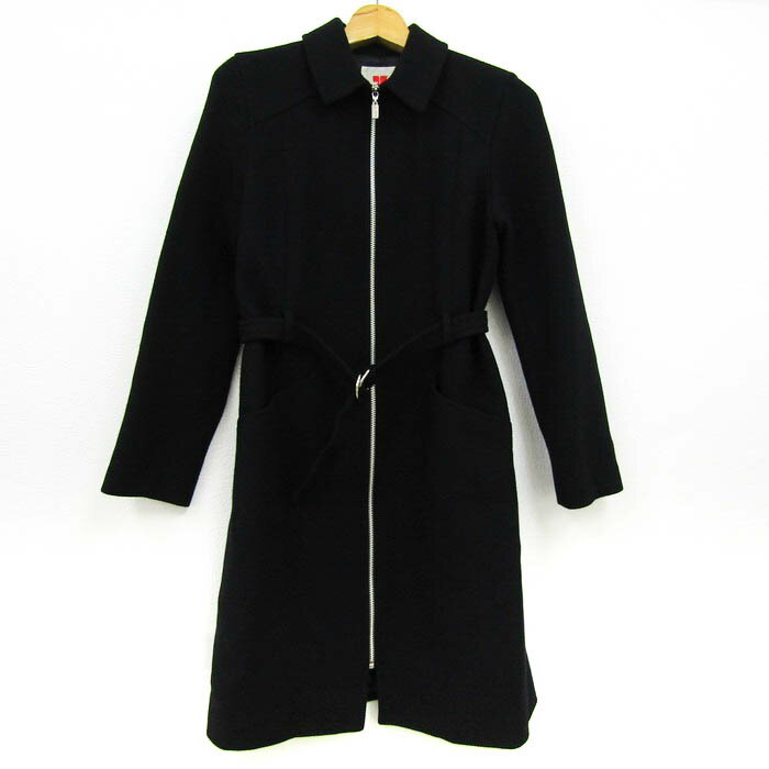 クレージュ ステンカラーコート ウール100% ブランド アウター 日本製 黒 レディース 38サイズ ブラック courreges 【中古】