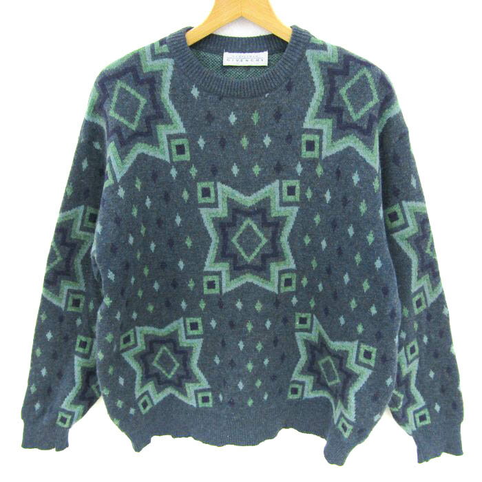 ジバンシー ニット セーター 長袖 ウール100% ブランド トップス イタリア製 メンズ Fサイズ グリーン系 Givenchy 【中古】