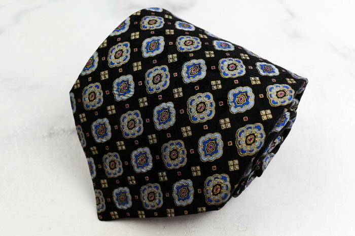 タイラック ブランド ネクタイ シルク 小紋柄 総柄 伊製生地 PO メンズ ブラック Tie Rack 【中古】