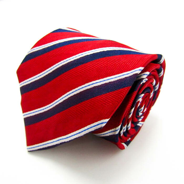 レノマ ブランド ネクタイ ストライプ柄 シルク イタリア製 PO メンズ レッド renoma 【中古】