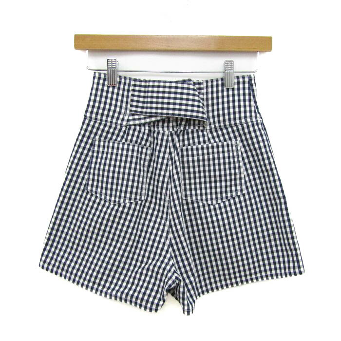 ジルスチュアート ショートパンツ ギンガムチェック ストレッチ ボトムス レディース Sサイズ ネイビー×ホワイト JILLSTUART 【中古】