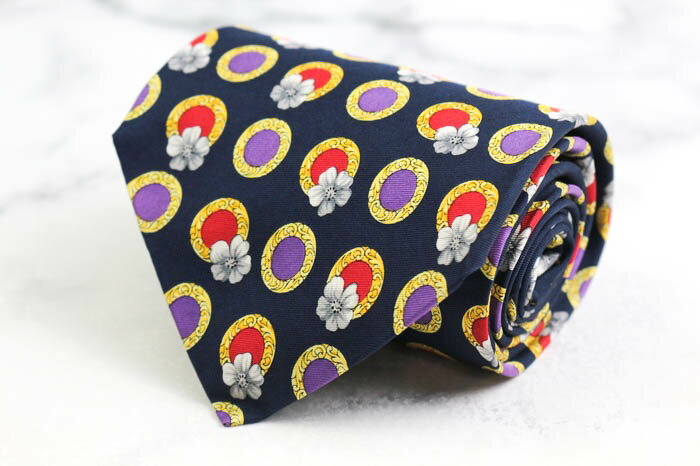 ジャンニ・ヴェルサーチ ブランド ネクタイ シルク ドット柄 花柄 メドゥーサ柄 PO メンズ ネイビー Gianni Versace 【中古】