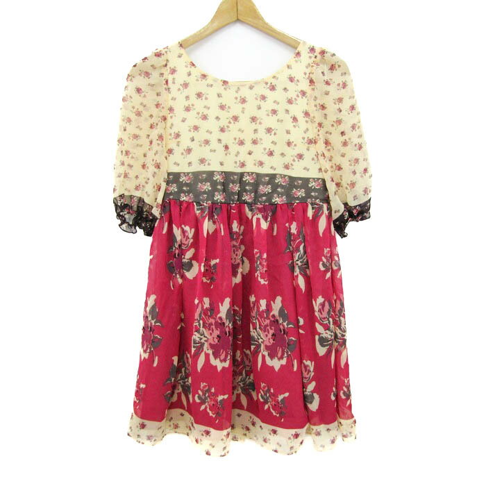 ジルスチュアート ワンピース トップス 五分袖 チュニック 花柄 日本製 レディース ベージュ×ピンク JILLSTUART 【中古】
