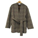 ムルーア ノーカラージャケット アウターショートコートチェック柄ベルト付き レディース Fサイズ チャコール MURUA 【中古】