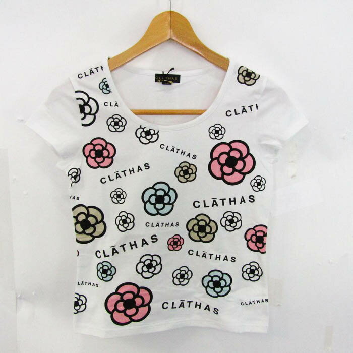 【5000円以上ご購入で50%OFF 3/29 0:00〜3/30 23:59】クレイサス 半袖Tシャツ トップス 花柄プリント 未使用品 レディース 38サイズ ホワイト CLATHAS 【中古】