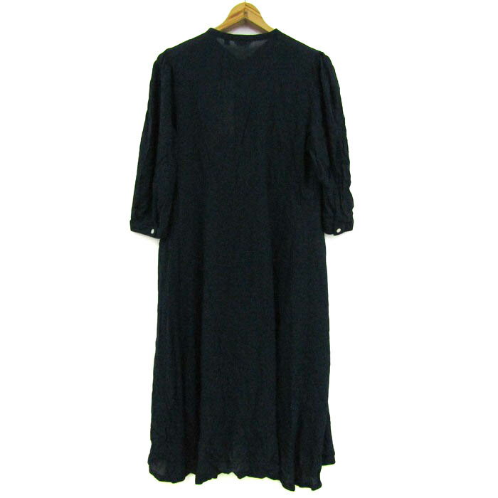 ユニクロ ビスコース ボウタイワンピース 七分袖 トップス レディース Mサイズ ネイビー系 UNIQLO 【中古】