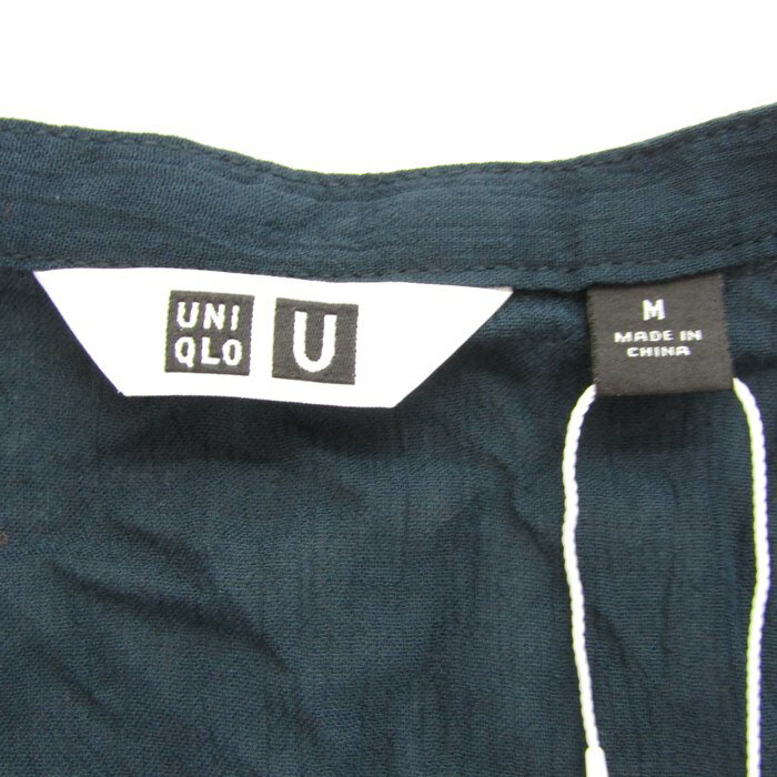 ユニクロ ビスコース ボウタイワンピース 七分袖 トップス レディース Mサイズ ネイビー系 UNIQLO 【中古】