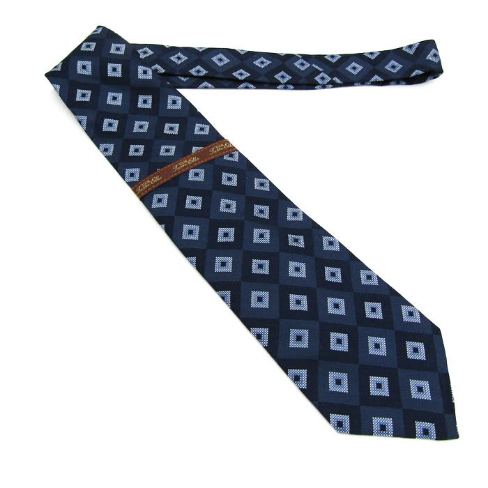 タッソエルバ ブランド ネクタイ 小紋柄 スクエア柄 シルク 未使用タグ付 PO メンズ ネイビー TASSO ELBA 【中古】