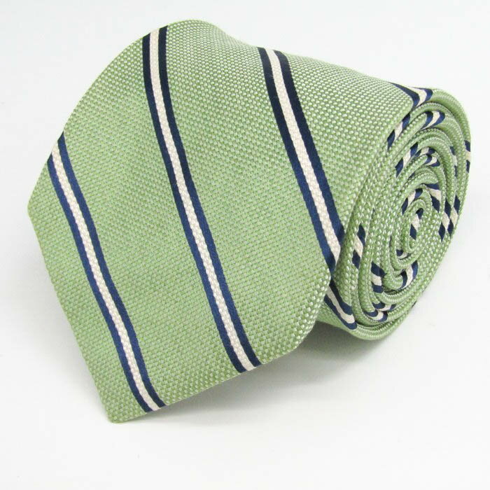 メーカーズシャツ鎌倉 ブランド ネクタイ ストライプ シルク 麻 仏製 PO メンズ グリーン MAKER'S SHIRT KAMAKURA 鎌倉シャツ 【中古】