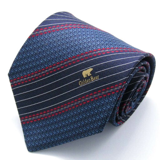 ゴールデンベア ブランド ネクタイ ロゴ ストライプ柄 シルク PO メンズ ネイビー Golden Bear 【中古】 ゴールデンベア ブランド ネクタイ ロゴ ストライプ柄 シルク PO メンズ ネイビー Golden Bear 【中古】