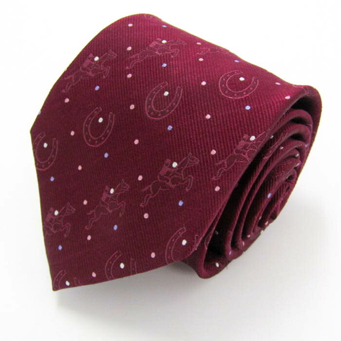 ニッポンダービー ブランド ネクタイ TCK 競馬 馬 馬具 ドット 小紋柄 シルク PO メンズ ワインレッド ..