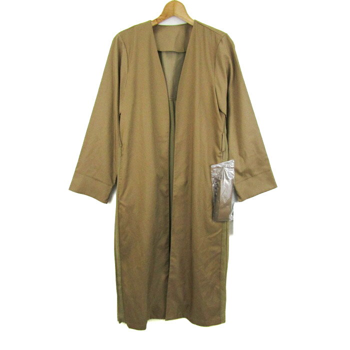 【全品39％OFFクーポン】バントロア ノーカラーコート プリーツ 未使用 ストレッチ アウター レディース Mサイズ ベージュ系 vingtoris 【中古】