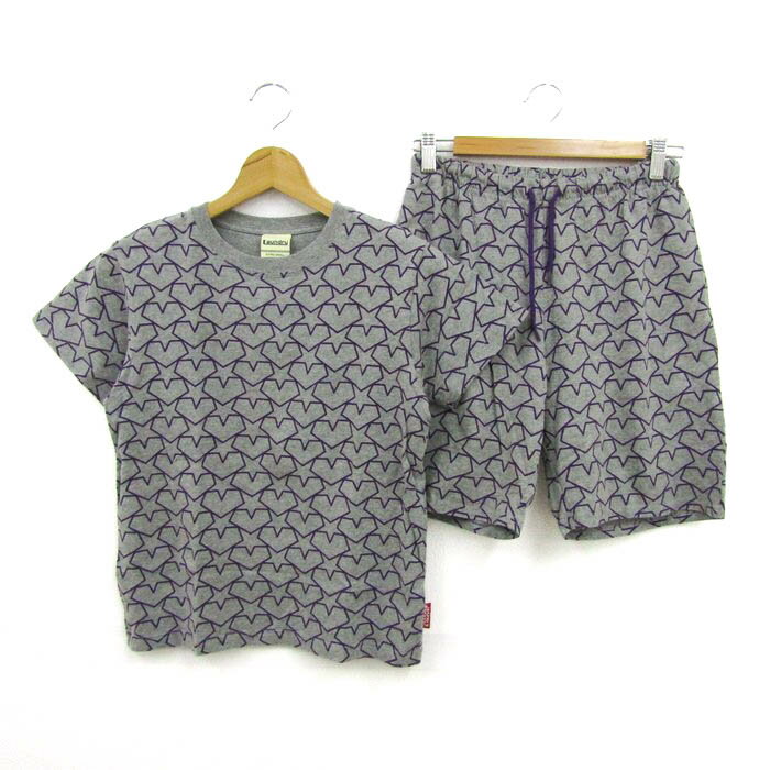 【5000円以上ご購入で50%OFF 3/29 0:00〜3/30 23:59】ランドリー セットアップ 上下セット 半袖Tシャツ ハーフパンツ メンズ SSサイズ グレー系 LAUNDRY 【中古】