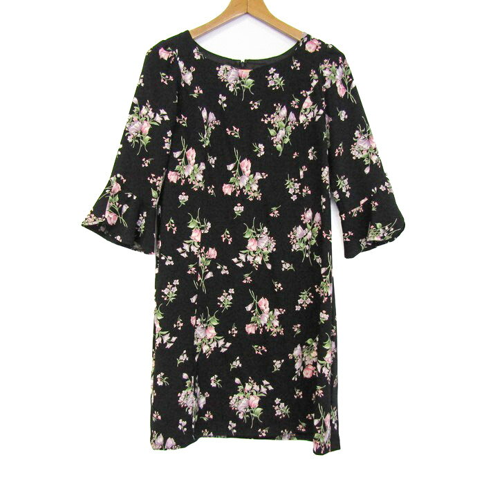 ミッシュマッシュ ワンピース 7分袖 ブランド 花柄 トップス 黒 レディース Mサイズ ブラック系 MISCH MASCH 【中古】