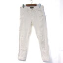 ワールドベーシック ロングパンツ ストレッチ ボトムス 白 レディース Mサイズ ホワイト系 WORLD BASIC 【中古】